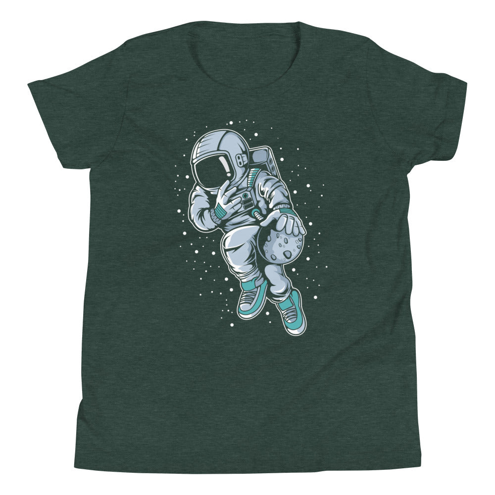 Astronaut Basketball 2 - Youth Short Sleeve T-Shirt - Heather Forest Front