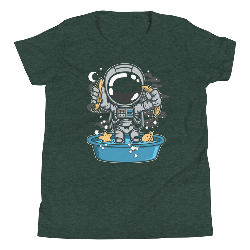 Astronaut Bathtub - Youth Short Sleeve T-Shirt - Heather Forest Front