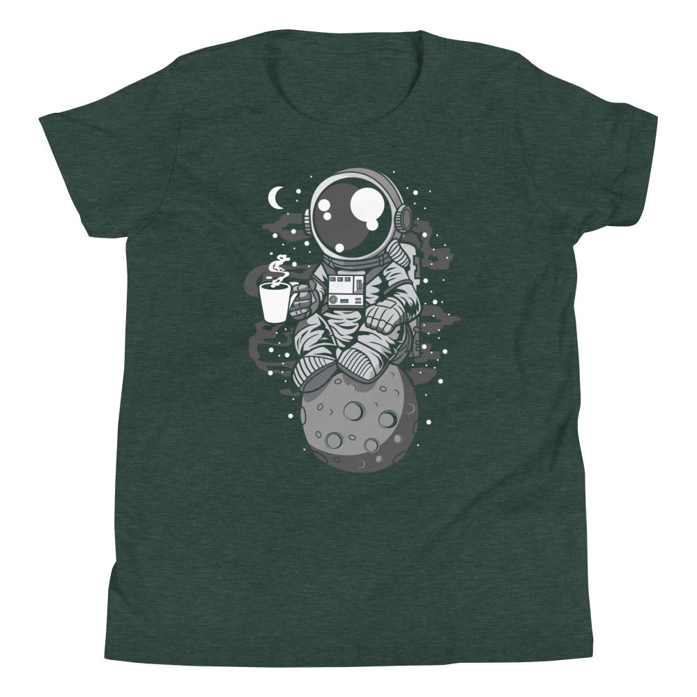 Astronaut Coffee - Youth Short Sleeve T-Shirt - Heather Forest Front