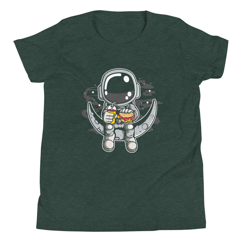 Astronaut Crescent - Youth Short Sleeve T-Shirt - Heather Forest Front