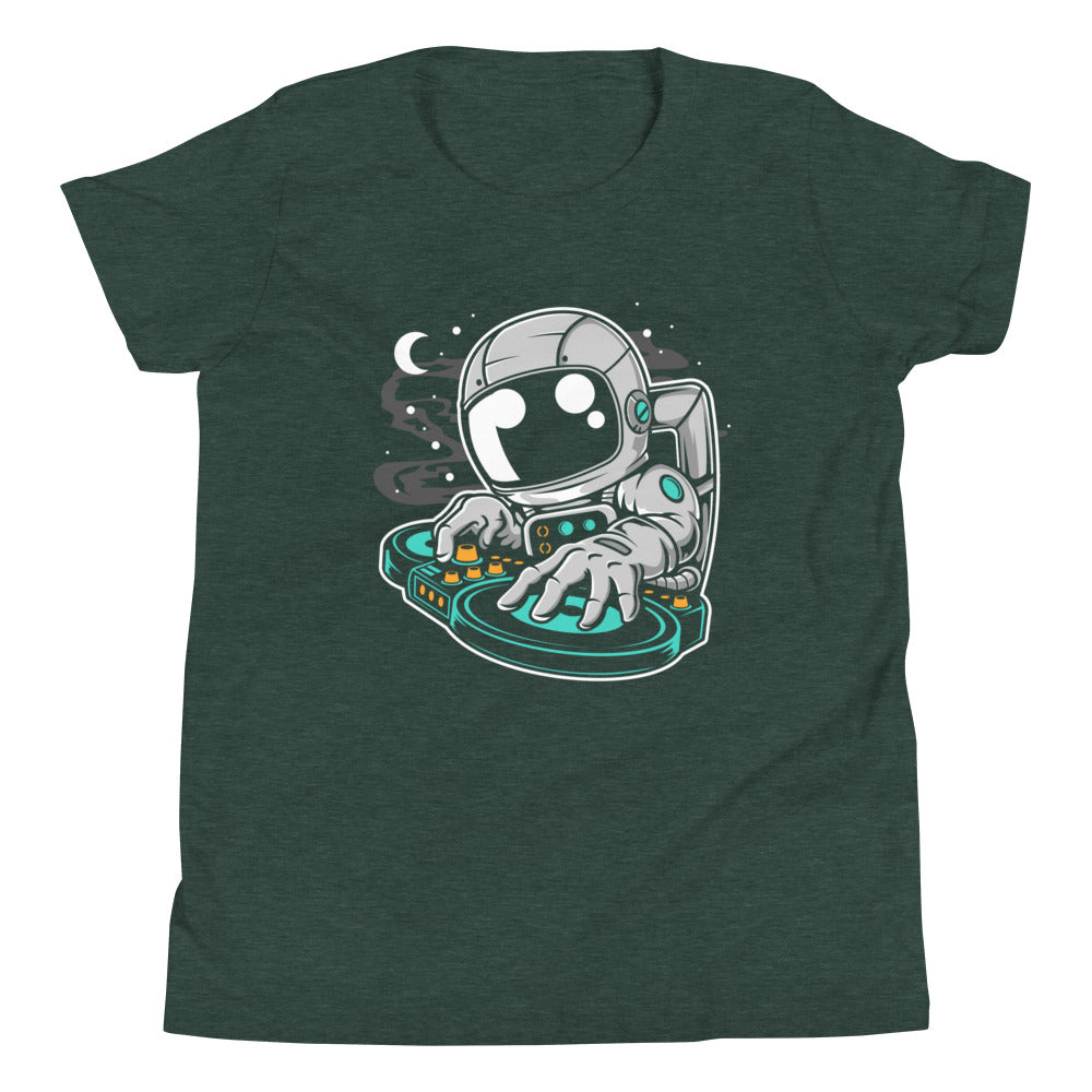 Astronaut DJ - Youth Short Sleeve T-Shirt - Heather Forest Front