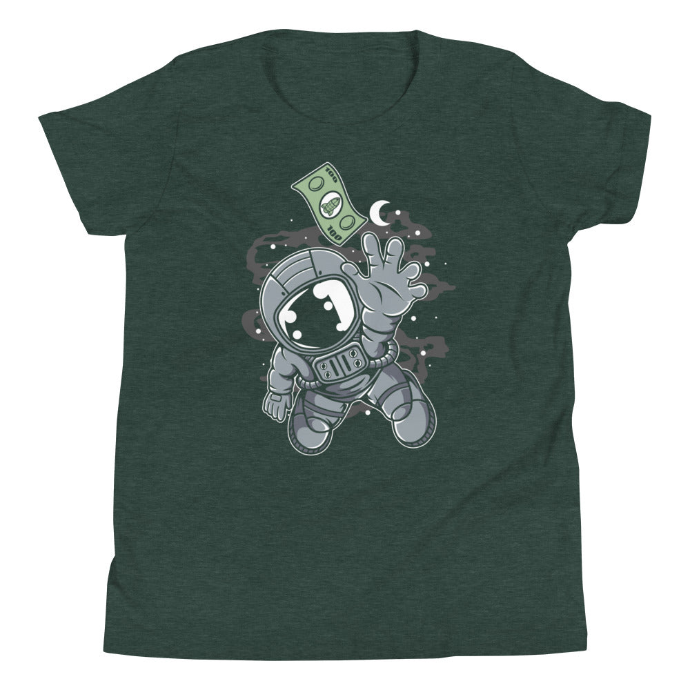 Astronaut Dollar - Youth Short Sleeve T-Shirt - Heather Forest Front