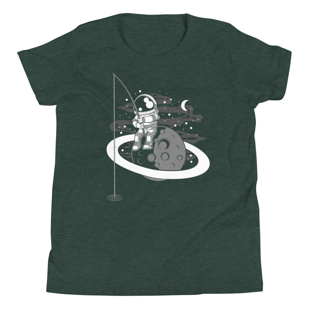 Astronaut Fishing - Youth Short Sleeve T-Shirt - Heather Forest Front