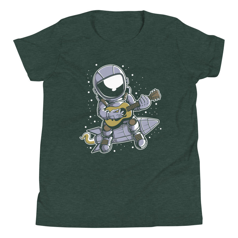 Astronaut Guitar - Youth Short Sleeve T-Shirt - Heather Forest Front