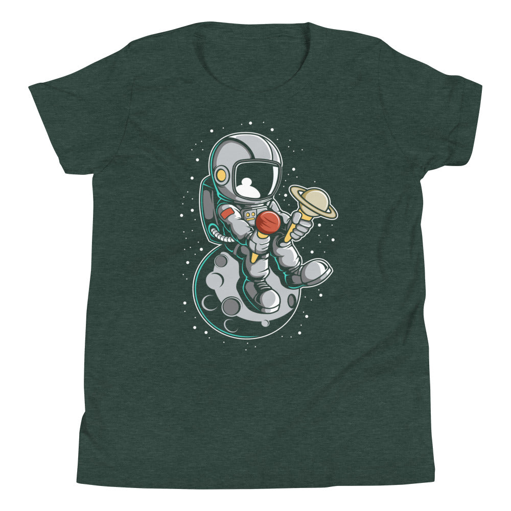 Astronaut Ice Cream - Youth Short Sleeve T-Shirt - Heather Forest Front