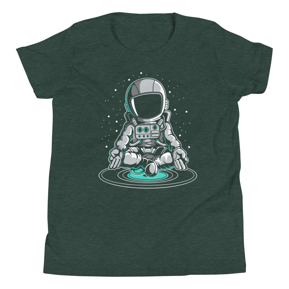 Astronaut Meditation - Youth Short Sleeve T-Shirt - Heather Forest Front