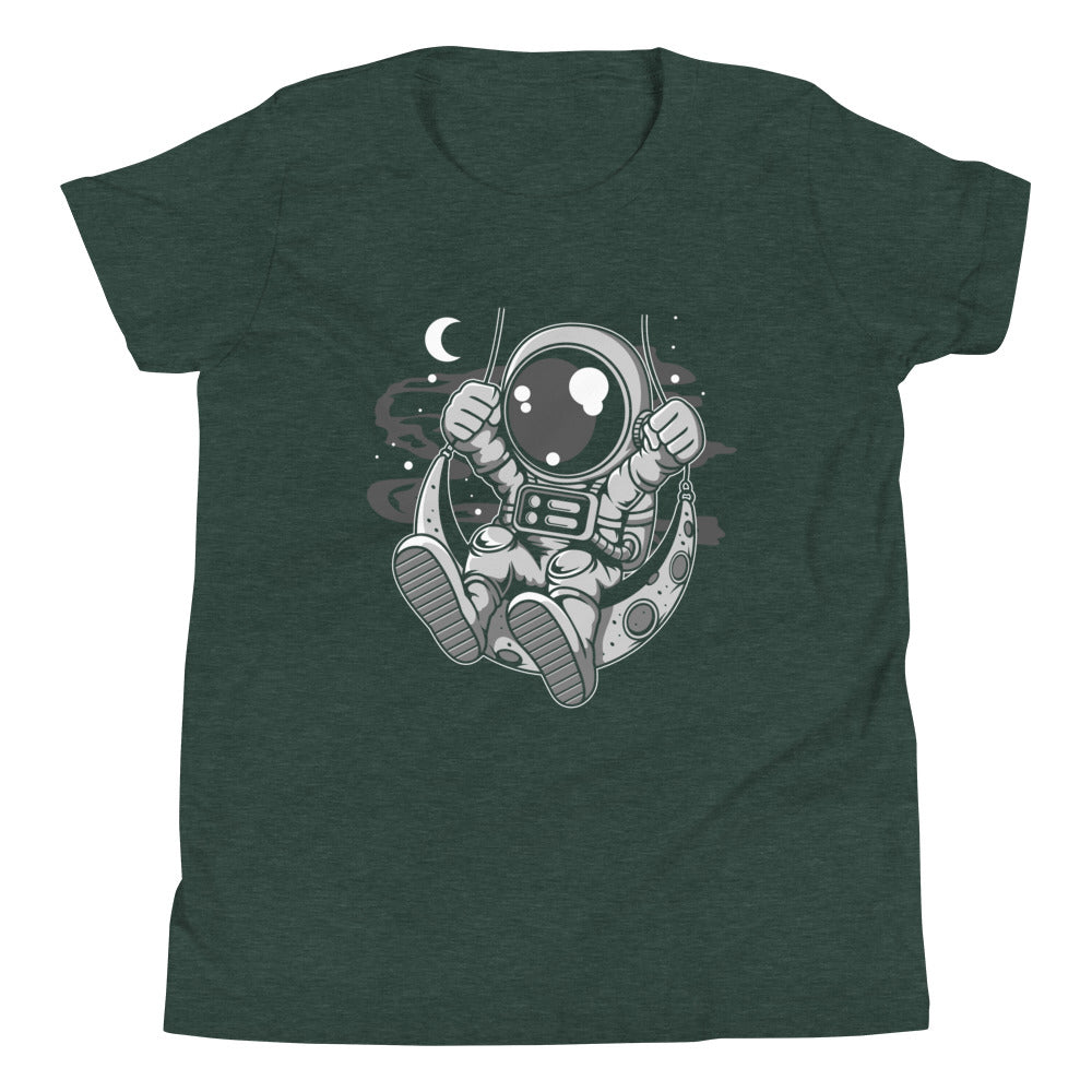 Astronaut Moon Swinger - Youth Short Sleeve T-Shirt - Heather Forest Front