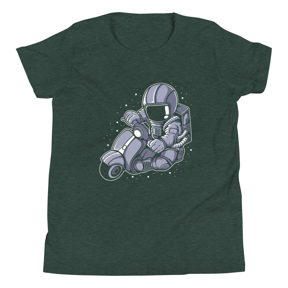 Astronaut Scooter - Youth Short Sleeve T-Shirt - Heather Forest Front