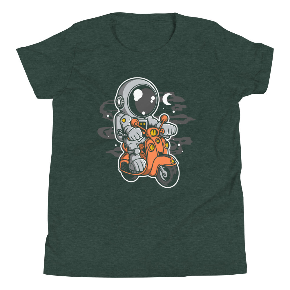 Astronaut Scooter 2 - Youth Short Sleeve T-Shirt - Heather Forest Front