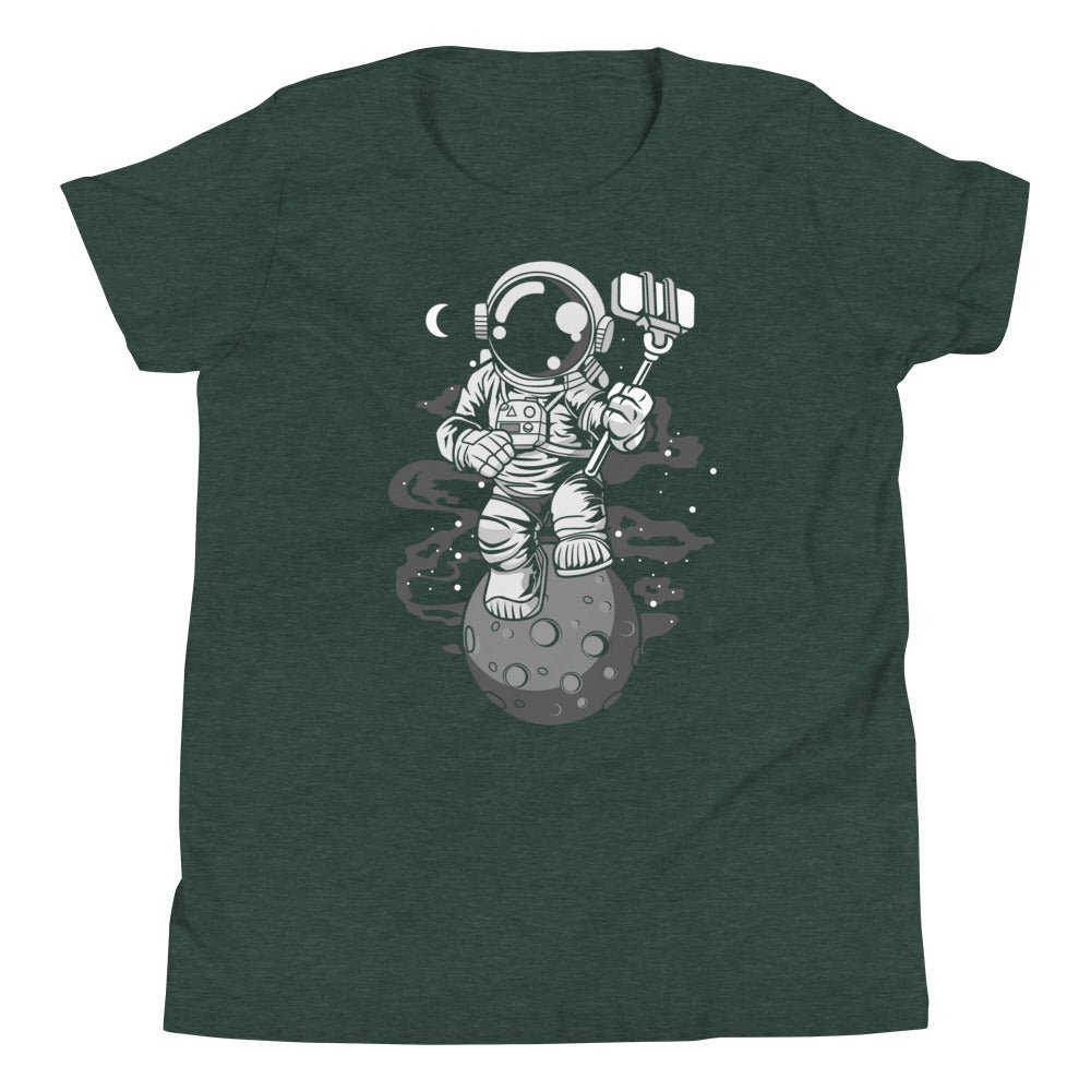 Astronaut Selfie - Youth Short Sleeve T-Shirt - Heather Forest Front