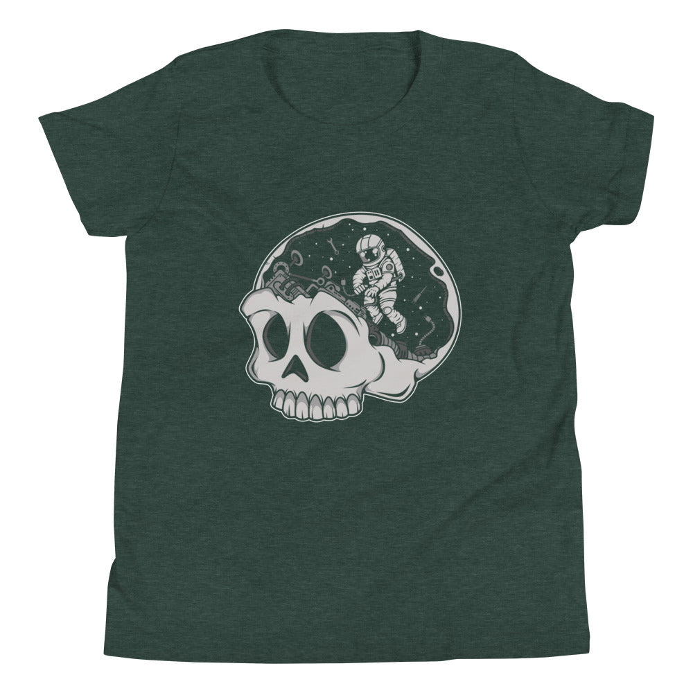 Astronaut Skull Brain - Youth Short Sleeve T-Shirt - Heather Forest Front