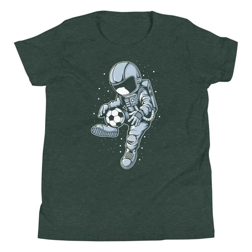 Astronaut Soccer Player - Youth Short Sleeve T-Shirt - Heather Forest Front