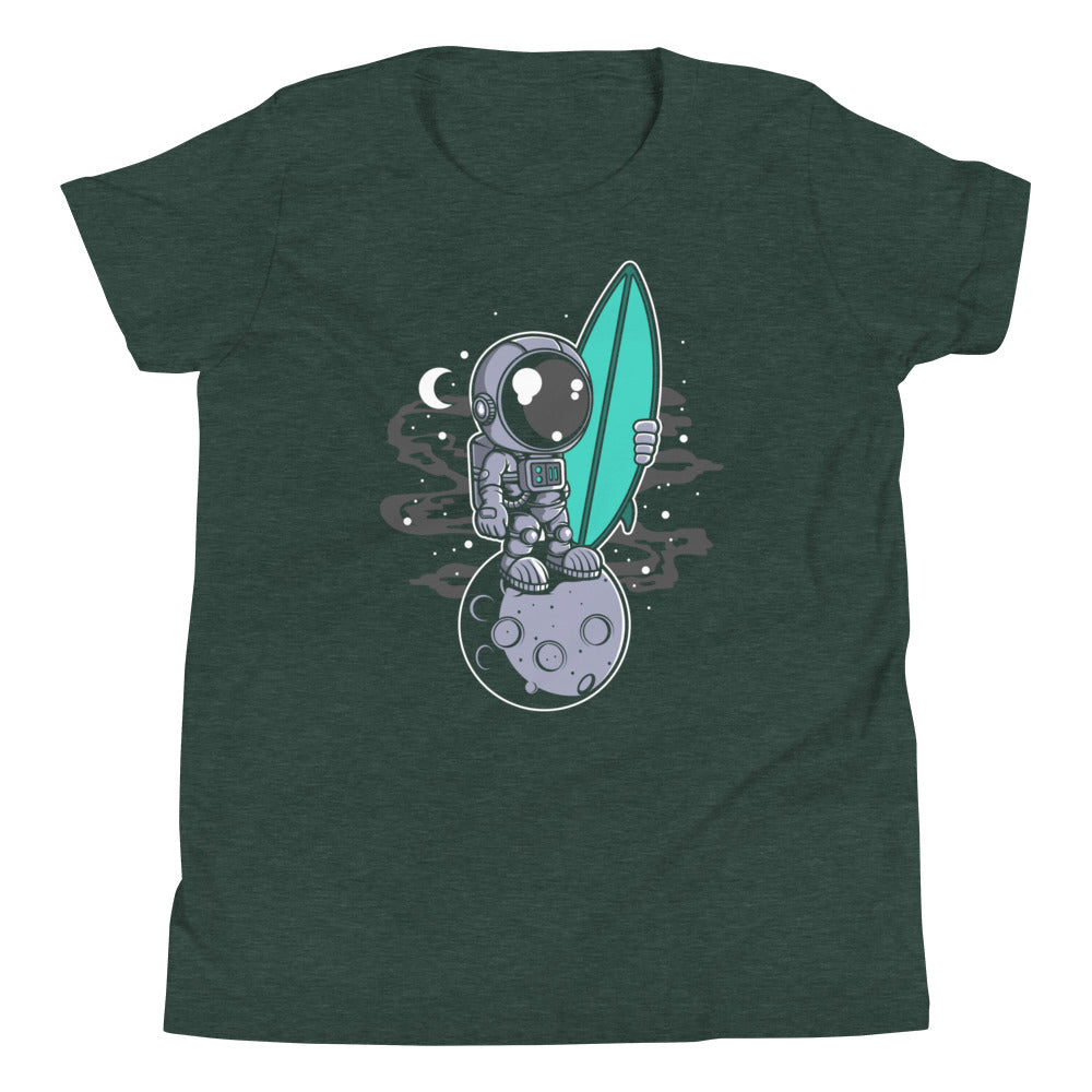 Astronaut Surfer - Youth Short Sleeve T-Shirt - Heather Forest Front