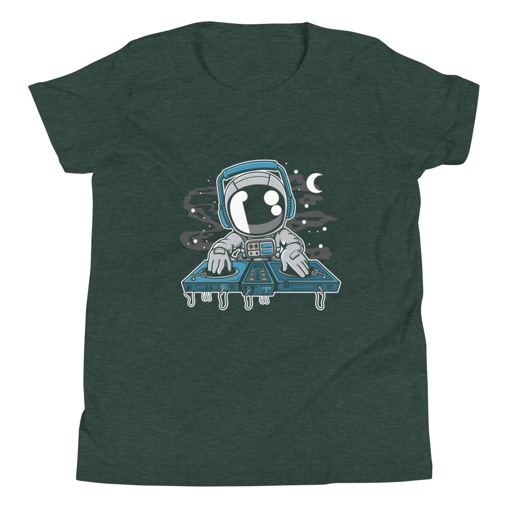 Astronaut Turntable - Youth Short Sleeve T-Shirt - Heather Forest Front