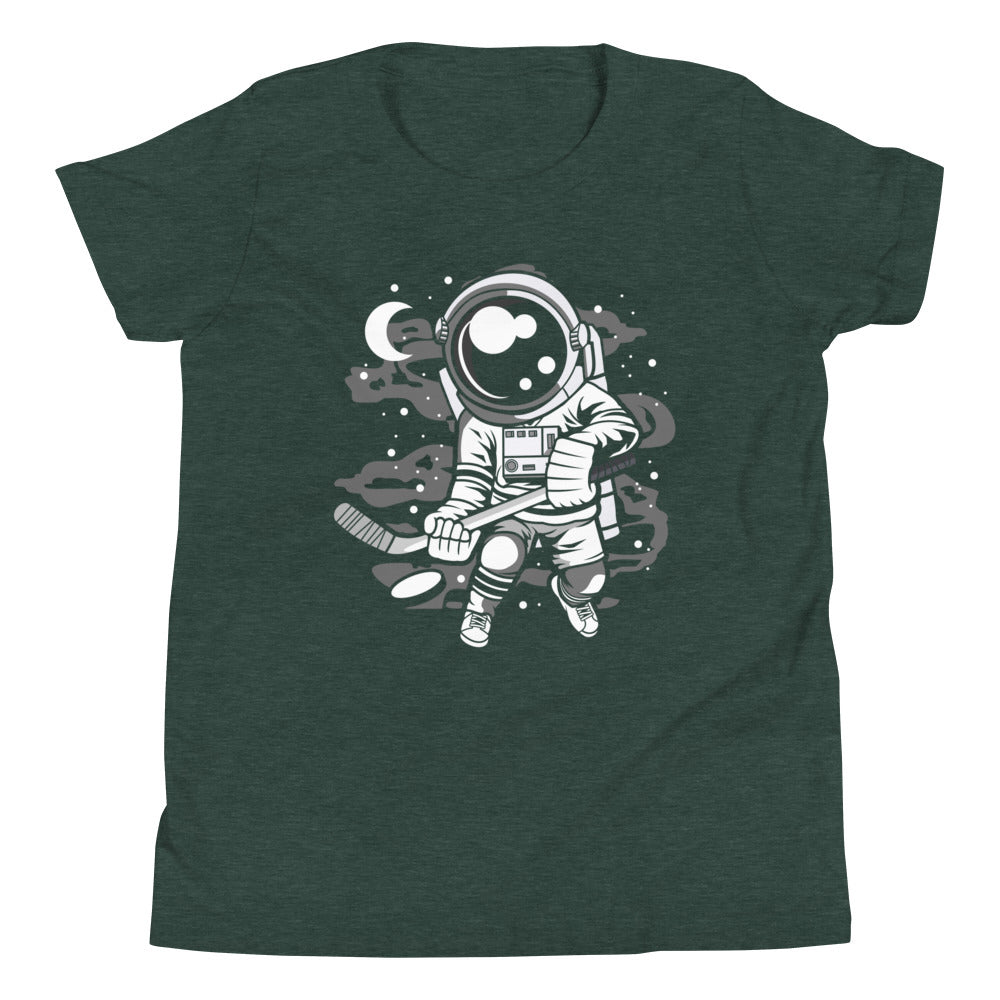 Astronaut Hockey Player - Youth Short Sleeve T-Shirt - Heather Forest Front