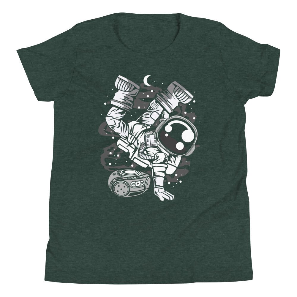 Astronaut Space Breakdance - Youth Short Sleeve T-Shirt - Heather Forest Front