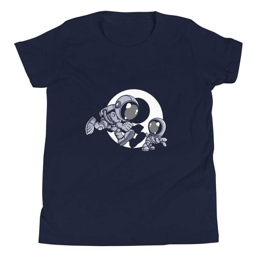 Astronaut and Little Dog - Youth Short Sleeve T-Shirt - Navy Front