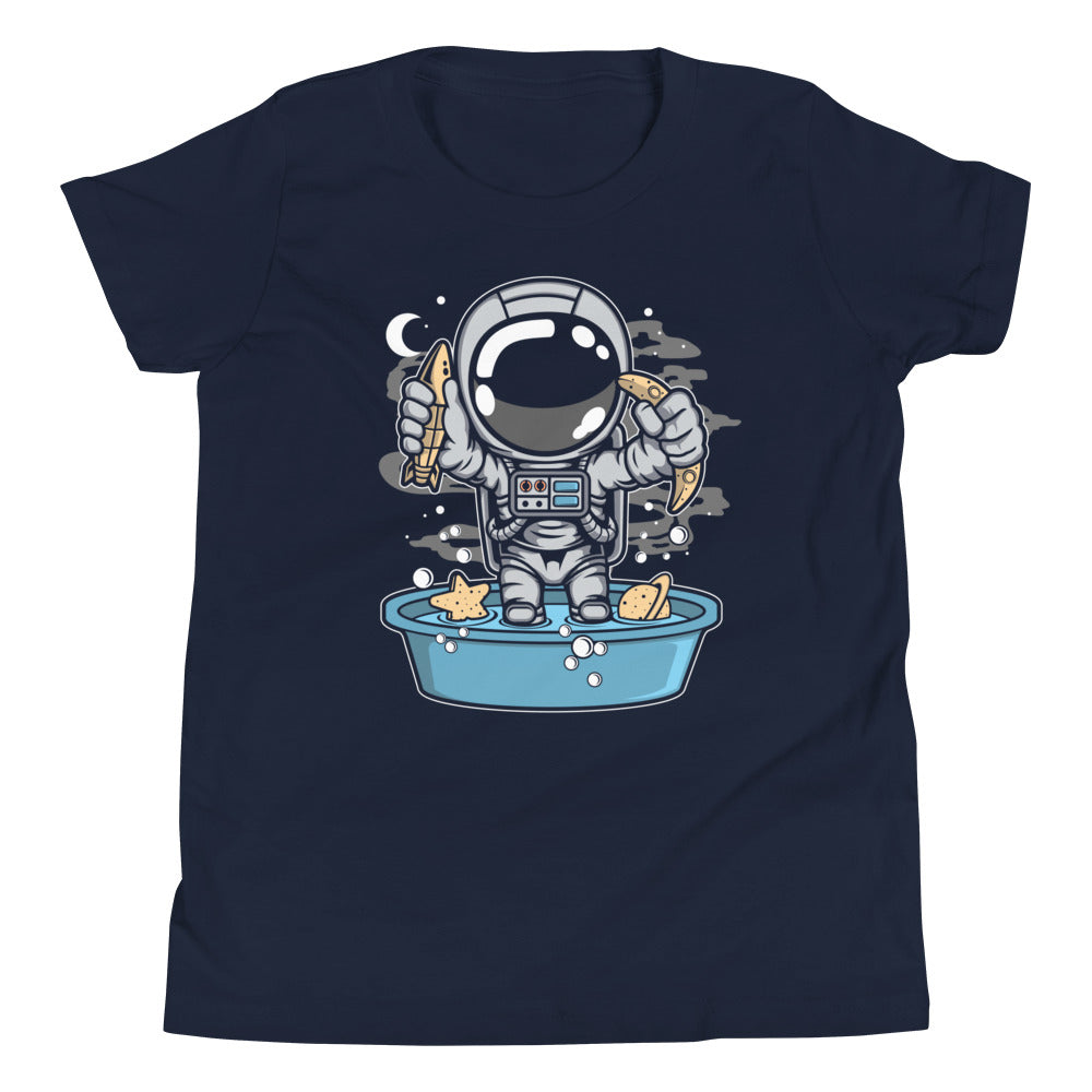 Astronaut Bathtub - Youth Short Sleeve T-Shirt - Navy Front