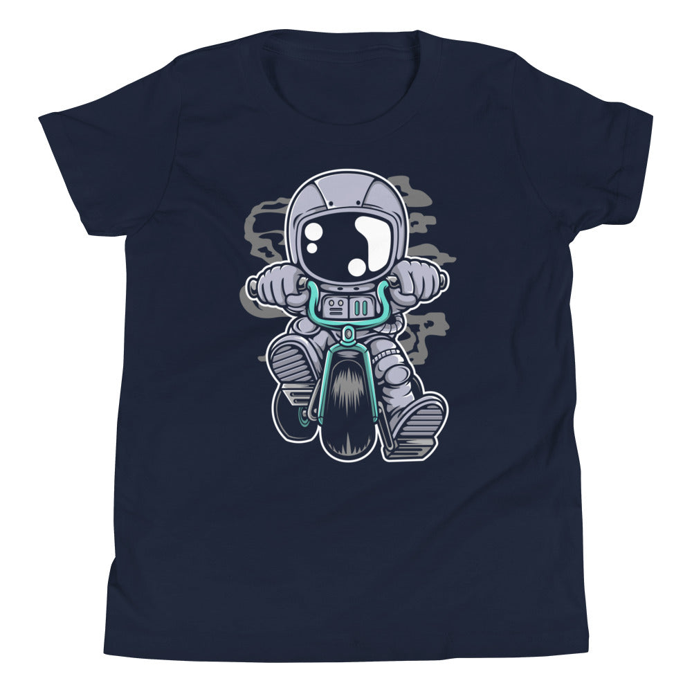 Astronaut Biker - Youth Short Sleeve T-Shirt - Navy Front