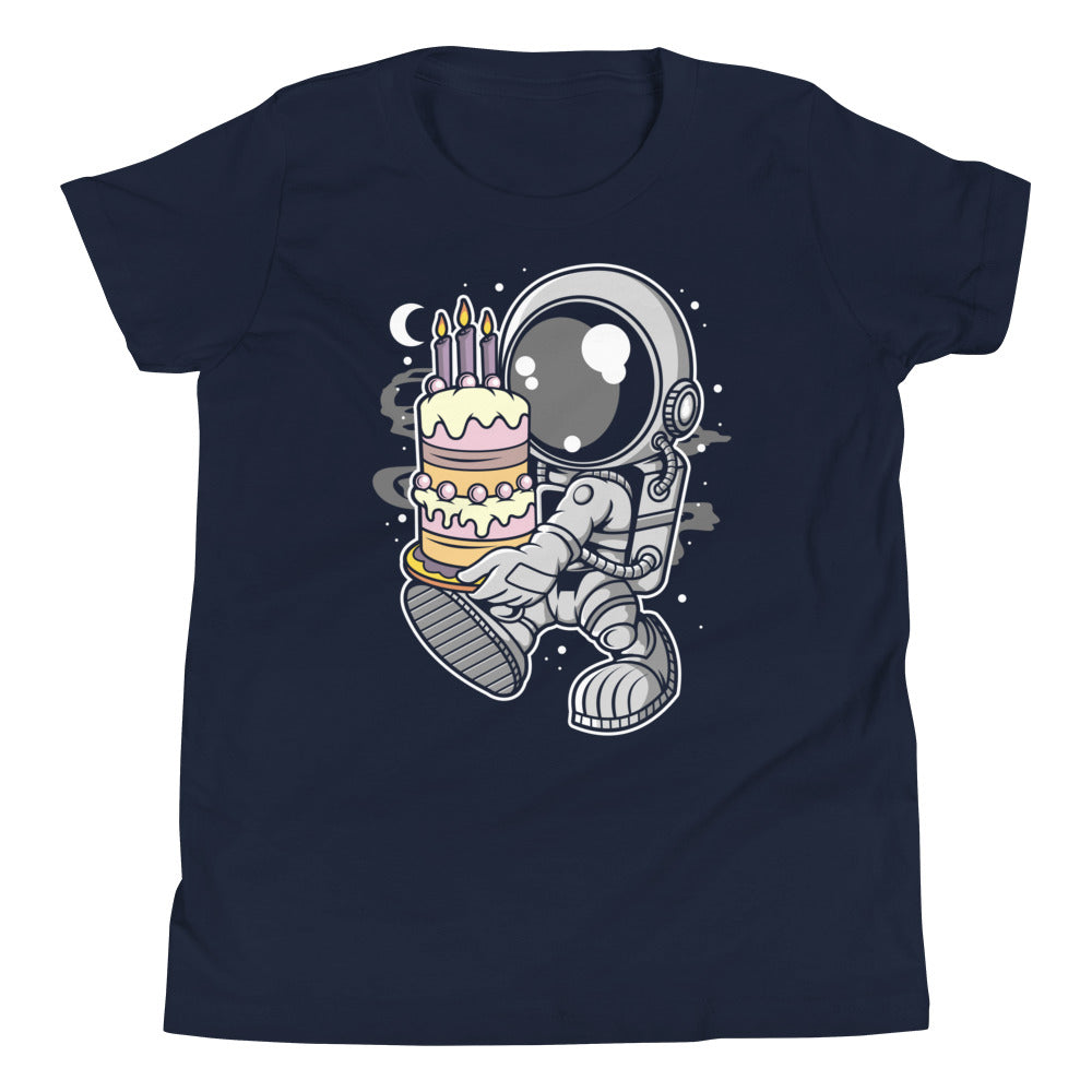 Astronaut Birthday Cake - Youth Short Sleeve T-Shirt - Navy Front