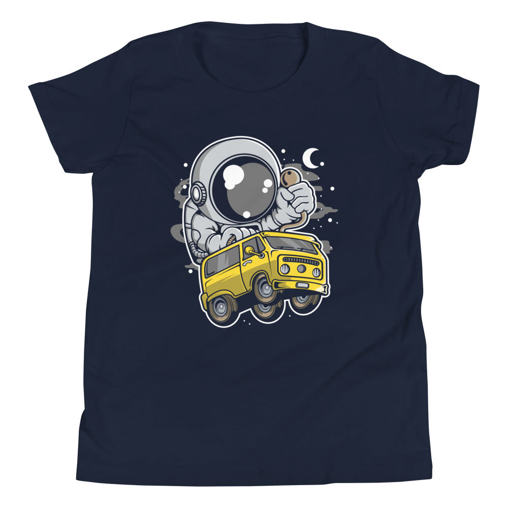 Astronaut Car Racer - Youth Short Sleeve T-Shirt - Navy Front