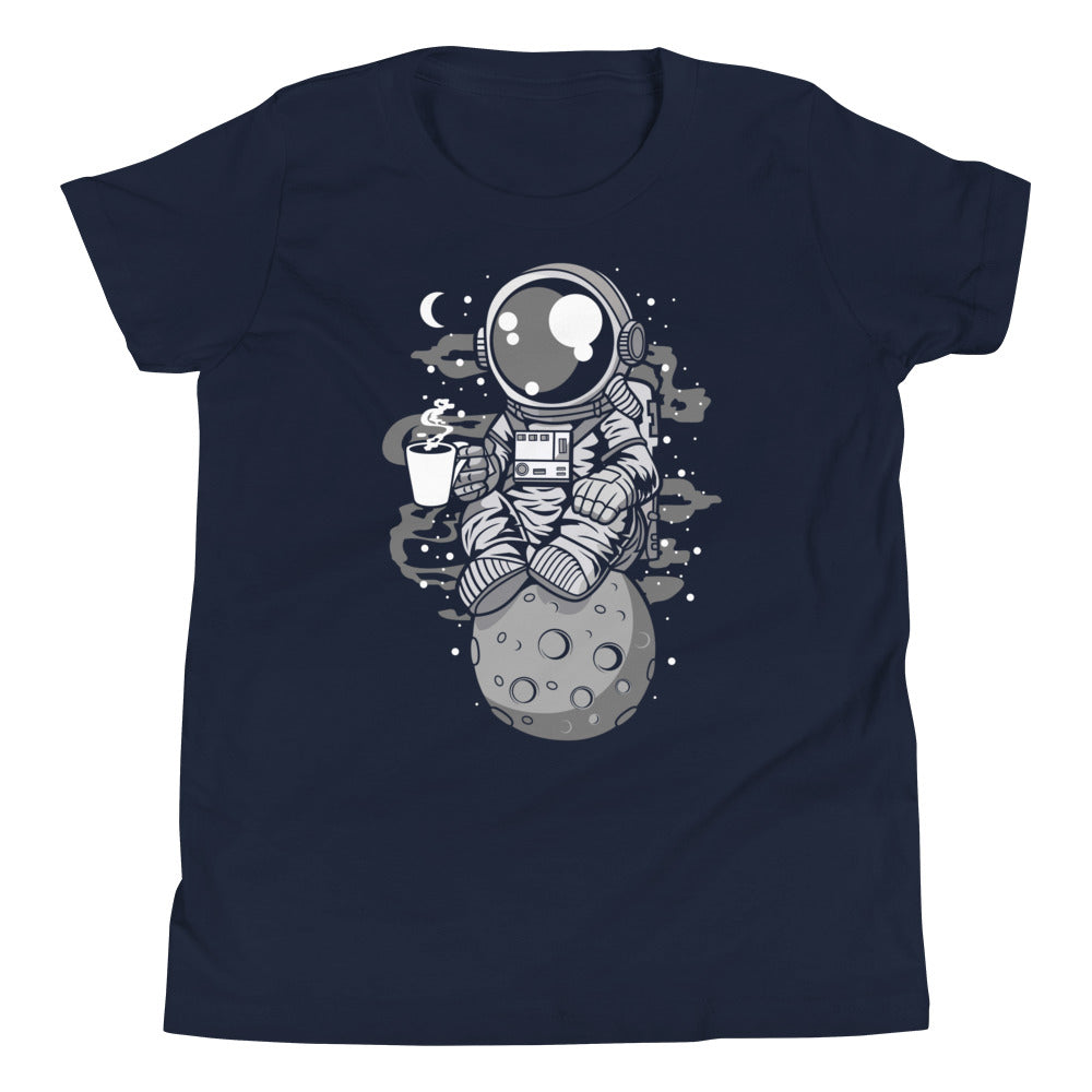 Astronaut Coffee - Youth Short Sleeve T-Shirt - Navy Front