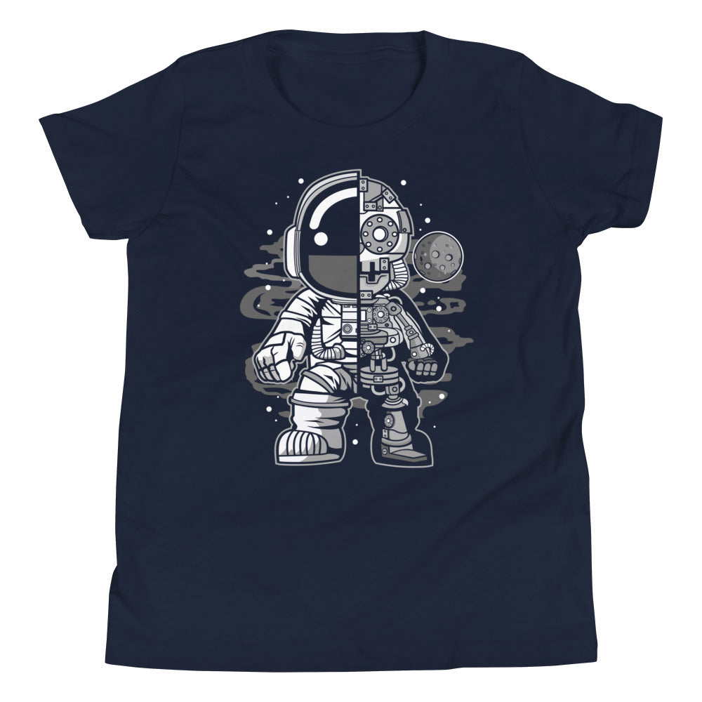 Astronaut Half Robot - Youth Short Sleeve T-Shirt - Navy Front