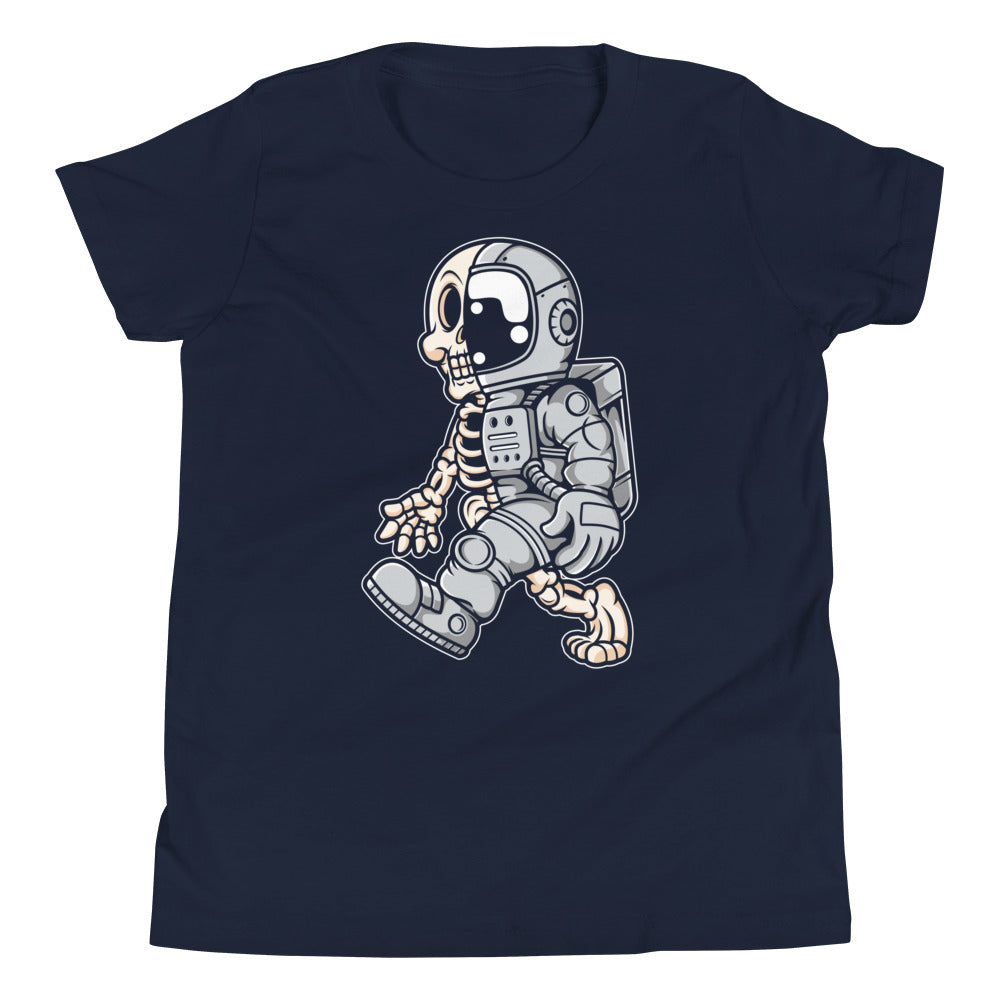 Astronaut Half Skull - Youth Short Sleeve T-Shirt - Navy Front