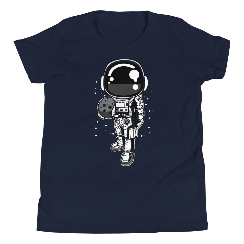 Astronaut Holding the Moon - Youth Short Sleeve T-Shirt - Navy Front