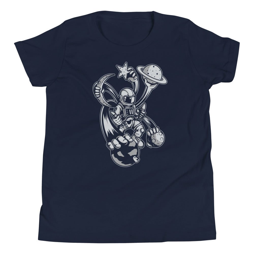 Astronaut Multiple Hands - Youth Short Sleeve T-Shirt - Navy Front