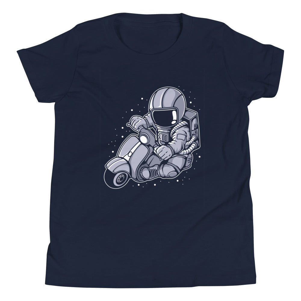 Astronaut Scooter - Youth Short Sleeve T-Shirt - Navy Front