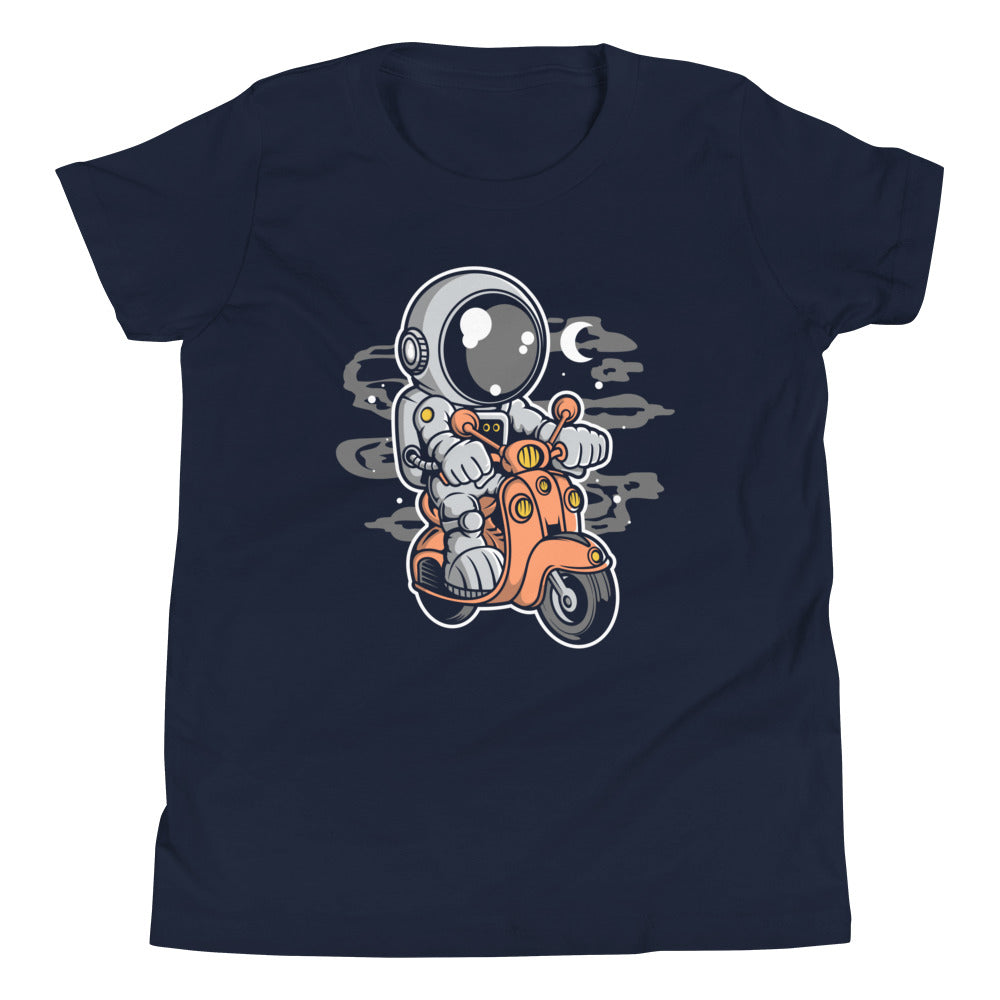 Astronaut Scooter 2 - Youth Short Sleeve T-Shirt - Navy Front