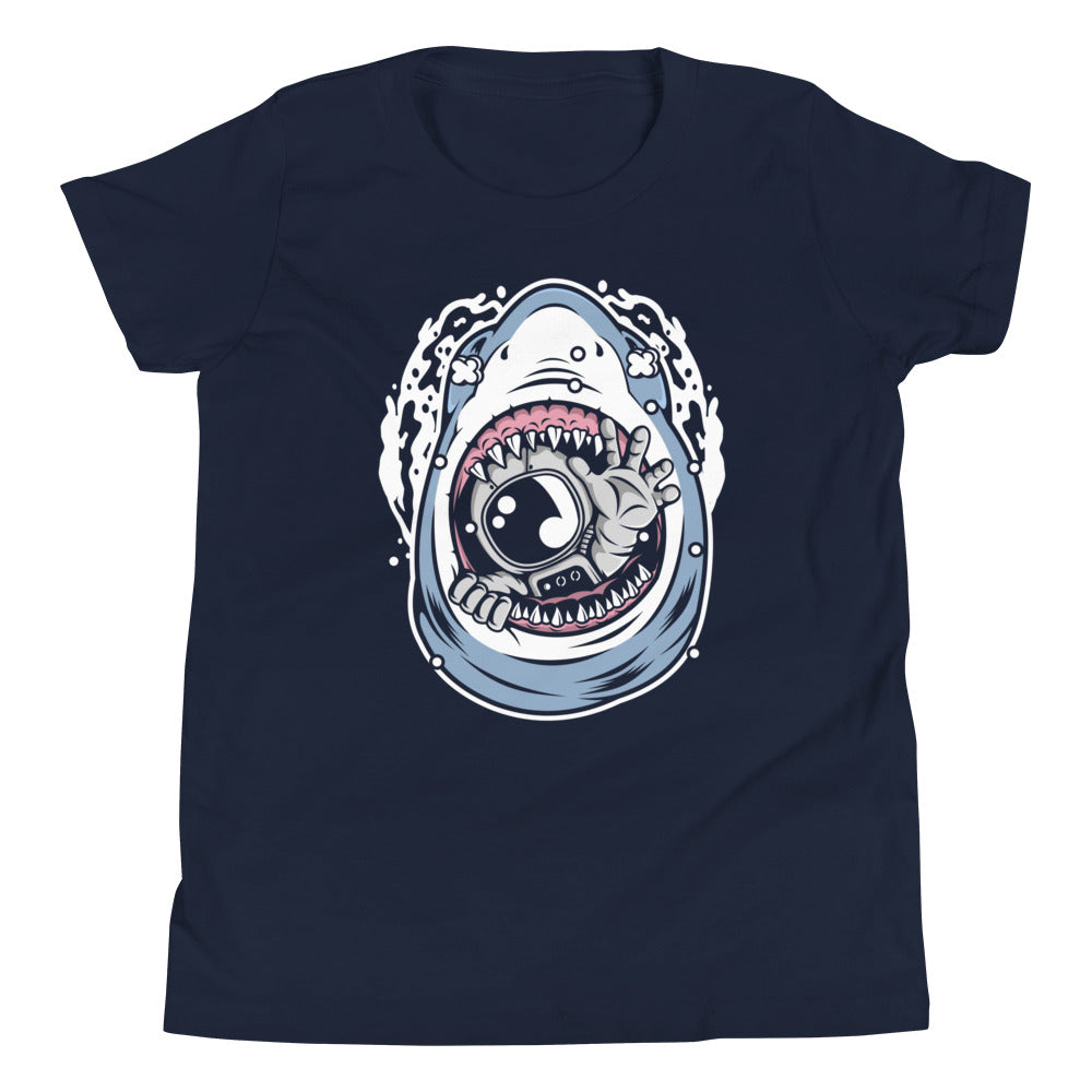 Astronaut Shark - Youth Short Sleeve T-Shirt - Navy Front