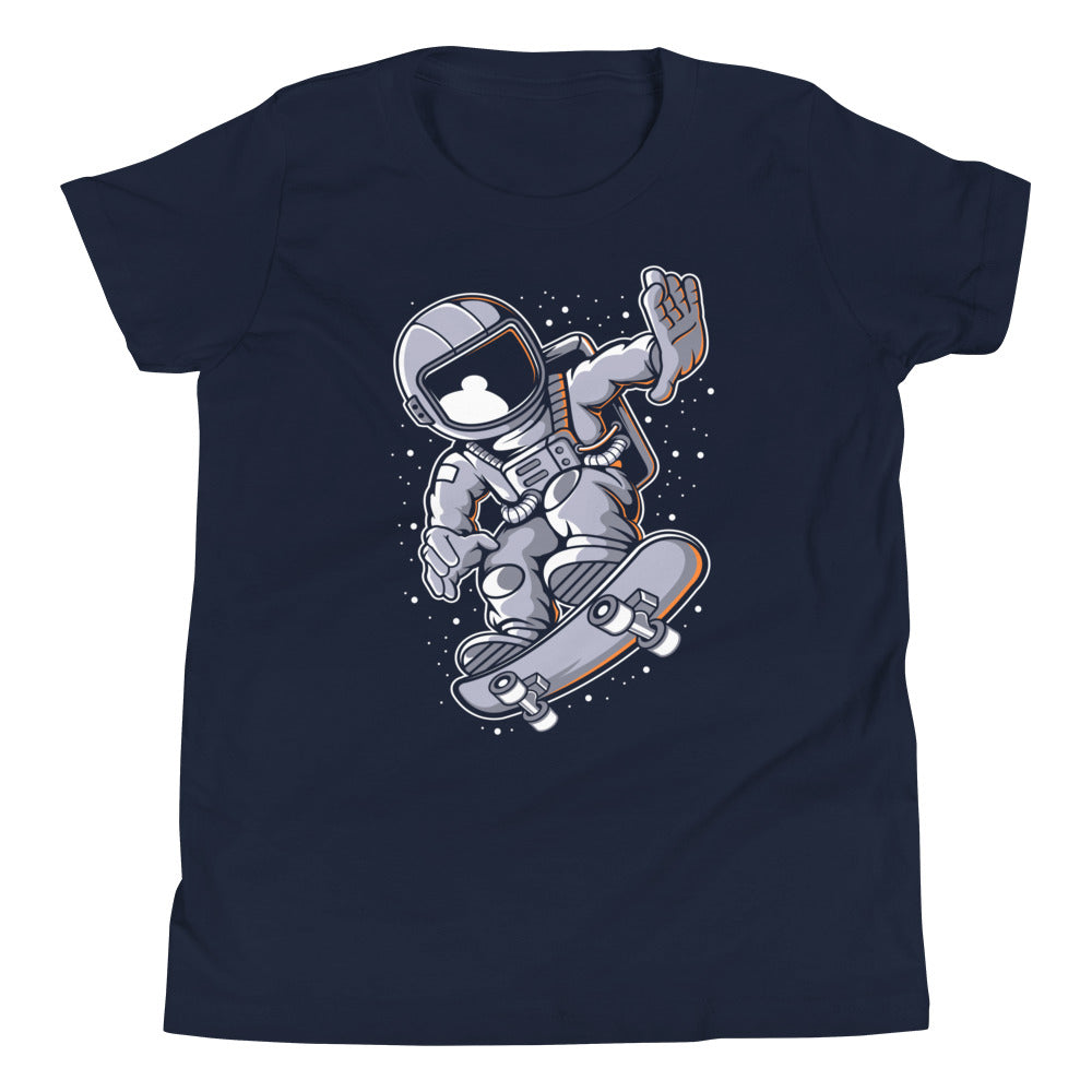 Astronaut Skateboard - Youth Short Sleeve T-Shirt - Navy Front