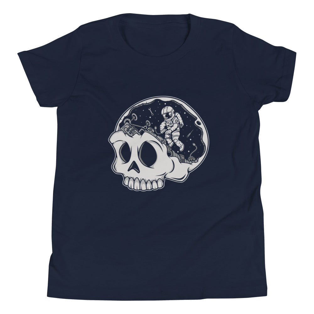 Astronaut Skull Brain - Youth Short Sleeve T-Shirt - Navy Front