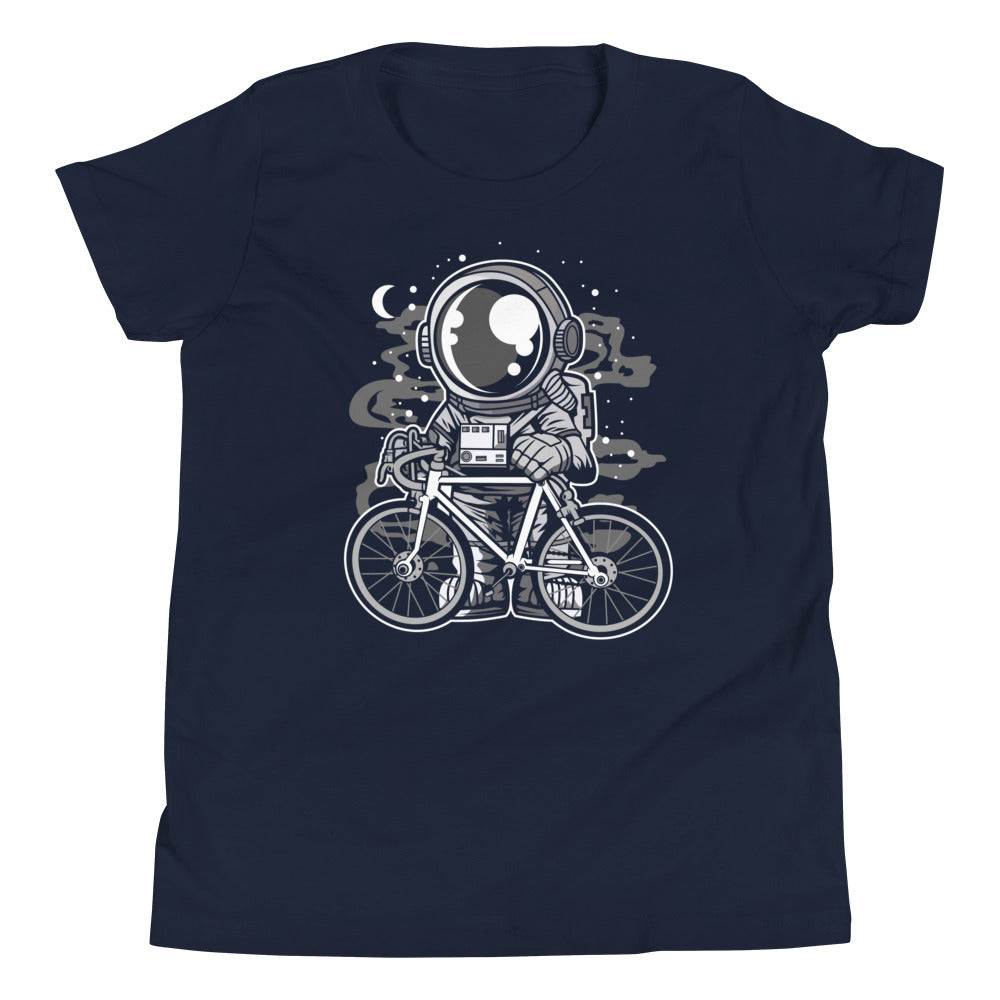 Astronaut Bicycle - Youth Short Sleeve T-Shirt - Navy Front