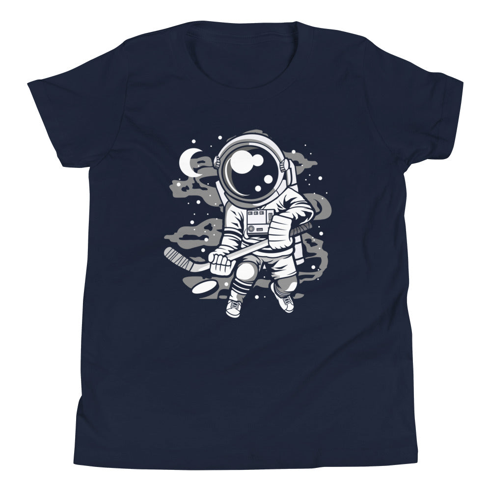 Astronaut Hockey Player - Youth Short Sleeve T-Shirt - Navy Front