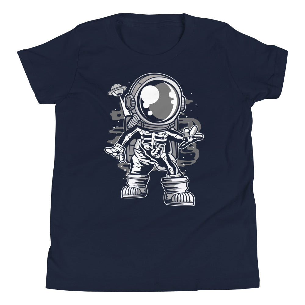 Astronaut Space Skeleton - Youth Short Sleeve T-Shirt - Navy Front